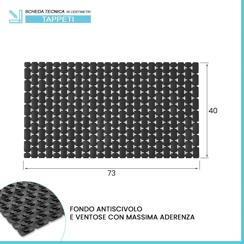 Tappetino antiscivolo doccia nero 40x73 cm in plastica Spring