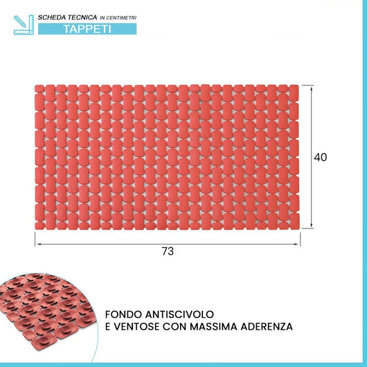 Tappetino antiscivolo doccia rosso 40x73 cm in plastica Spring