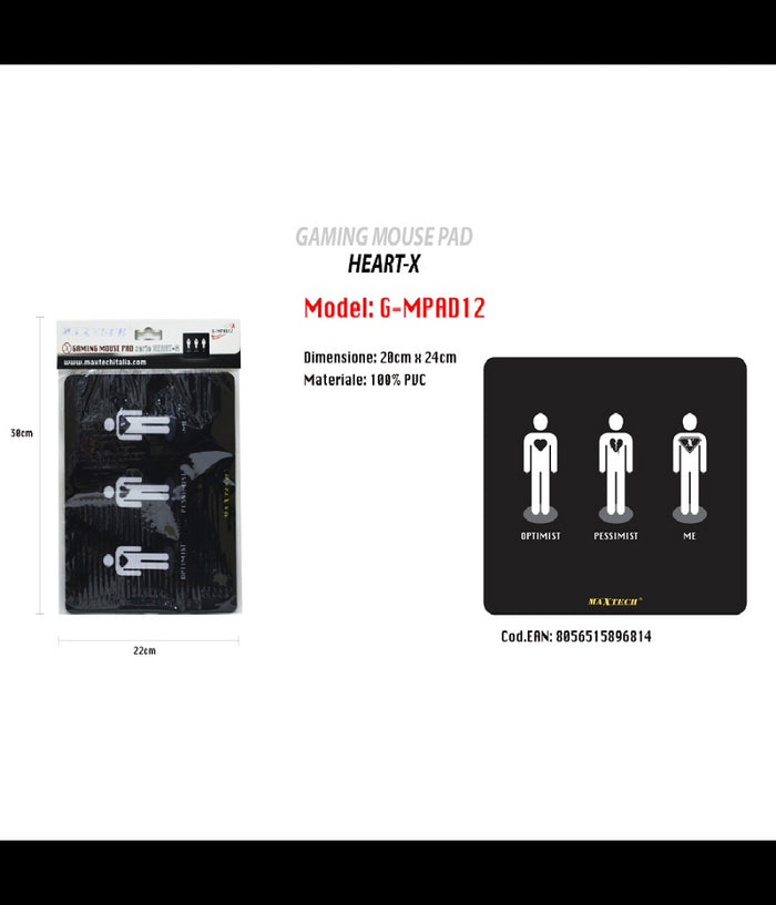 Tappetino Mouse Pad Tappeto Poggiapolso Gaming Pessimista Ottimista Pc Maxtech G-mpad12         