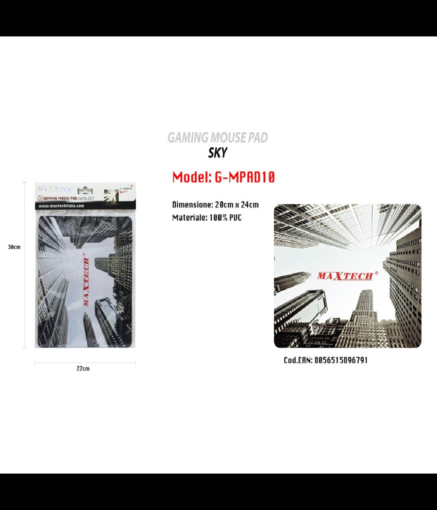 Tappetino Mouse Pad Tappeto Poggiapolso Gaming Serie Sky Cielo Pc Maxtech G-mpad10         