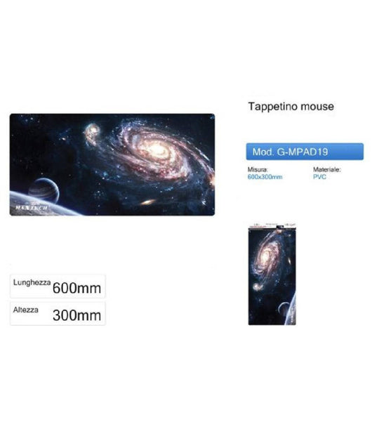 Tappetino Pc Per Mouse Poggiapolso Game Pad Galassia Universo Maxtech G-mpad19         