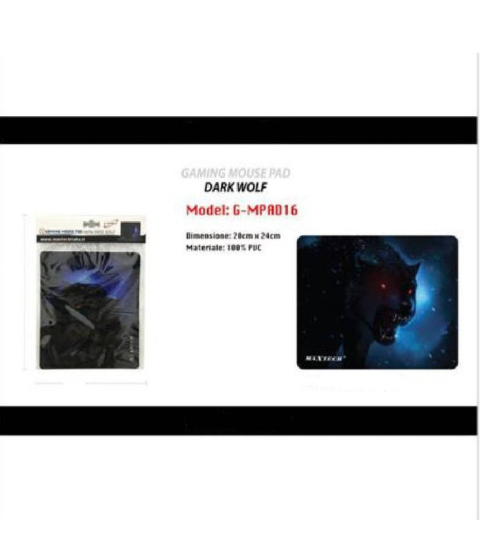 Tappetino Pc Poggiapolso Gaming Mouse Pad Dark Wolf Lupo Scuro Maxtech G-mpad16         