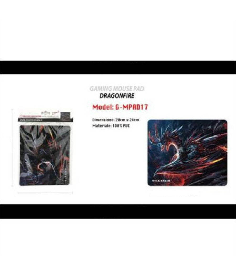 Tappetino Poggiapolso Tappeto Pc Drago Di Fuoco Gaming Mouse Pad Maxtech G-mpad17         