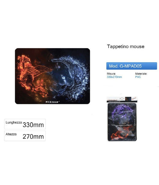 Tappetino Poggiapolso Tappeto Pc Gaming Mouse Pad Serie Fireice Maxtech G-mpad05         