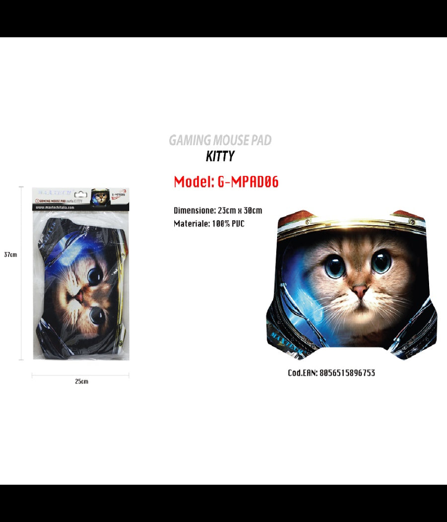 Tappetino Tappeto Poggiapolso Gaming Mouse Pad Serie Kitty Gatto Pc Maxtech G-mpad06         
