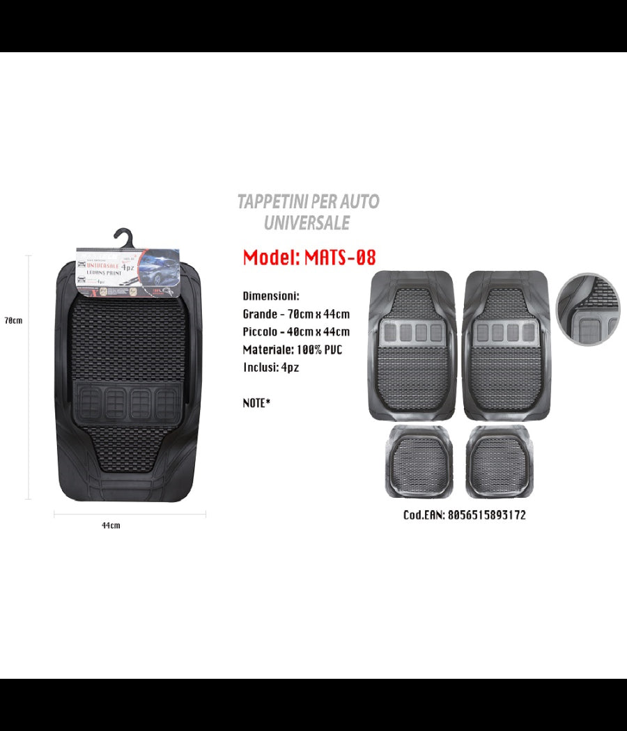 Tappetino Universale Auto 100% Pvc Anteriore Posteriore Tappetini 4pz Maxtech Mats-08         