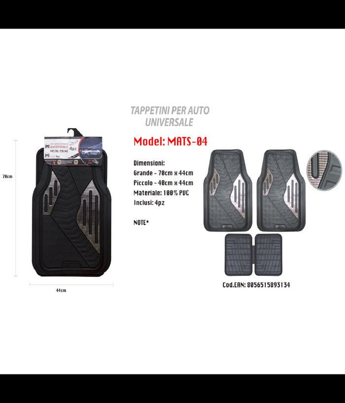 Tappetino Universale Auto Pvc Gomma Stampa Metallo Tappetini 4pz Maxtech Mats-04         