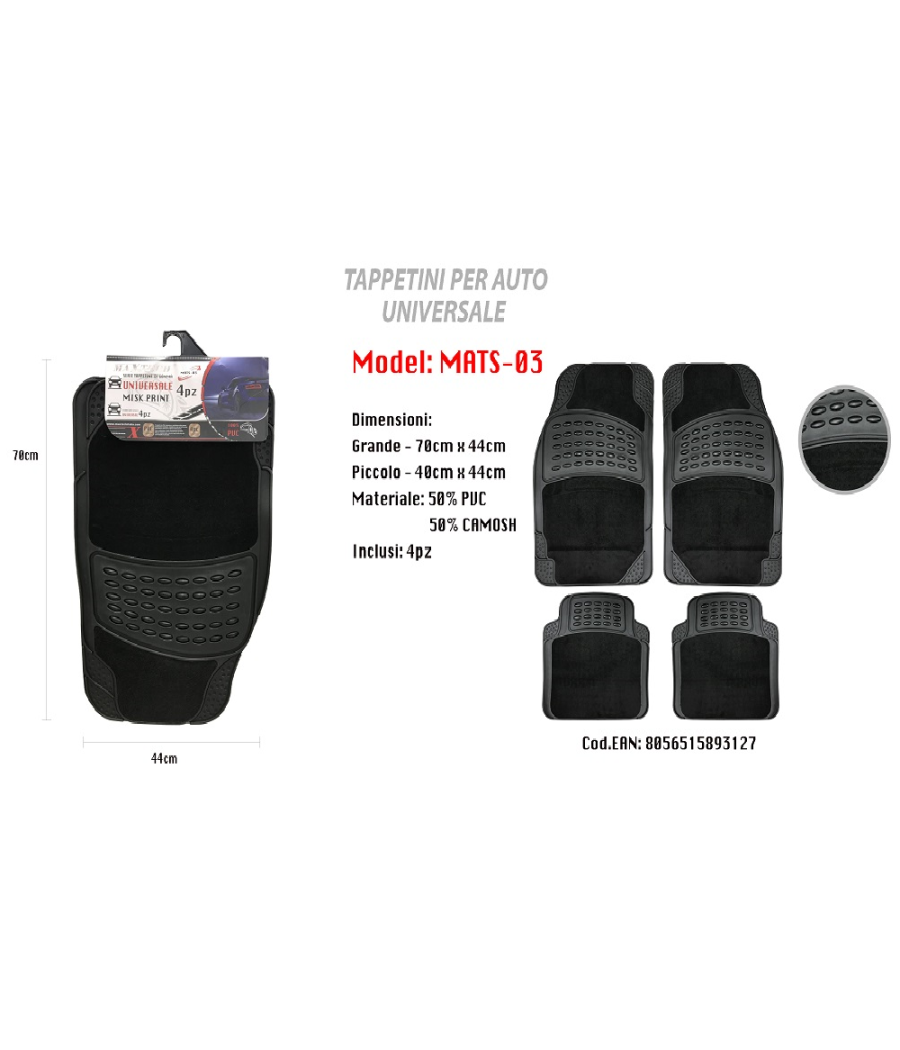 Tappetino Universale Da Auto Pvc Camoscio Anteriore Posteriore 4pz Maxtech Mats-03         