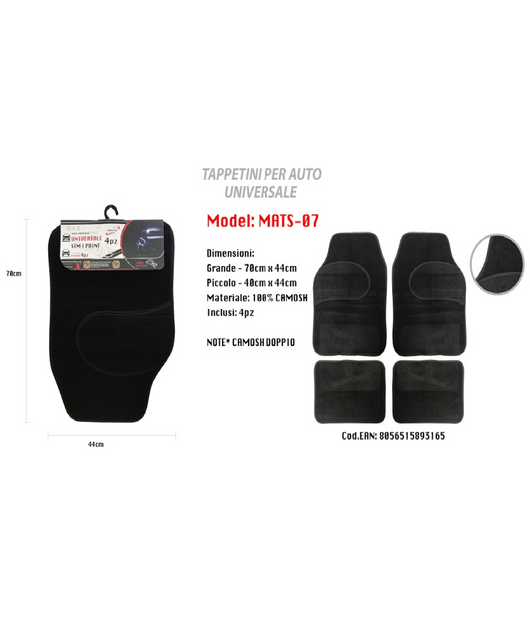 Tappetino Universale Da Auto Pvc Doppio Camoscio Tappetini 4 Pz. Maxtech Mats-07         