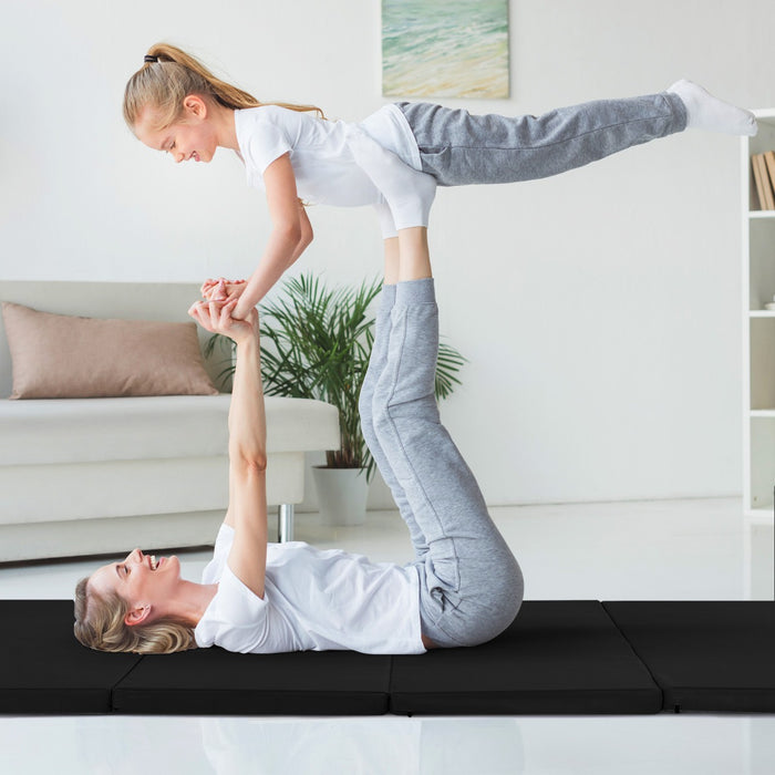 Tappetino da ginnastica con 2 maniglie e 4 pannelli, Materassino pieghevole per yoga fitness allenamento Nero-Tappetini ginnastica e yoga