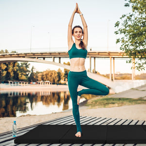 Tappetino da ginnastica con 2 maniglie e 4 pannelli, Materassino pieghevole per yoga fitness allenamento Nero-Tappetini ginnastica e yoga