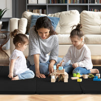 Tappetino da ginnastica con 2 maniglie e 4 pannelli, Materassino pieghevole per yoga fitness allenamento Nero-Tappetini ginnastica e yoga