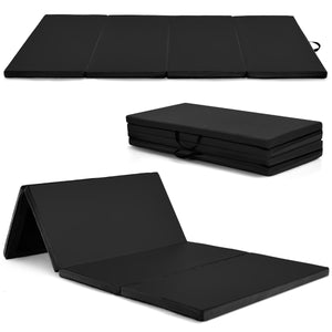 Tappetino da ginnastica con 2 maniglie e 4 pannelli, Materassino pieghevole per yoga fitness allenamento Nero-Tappetini ginnastica e yoga