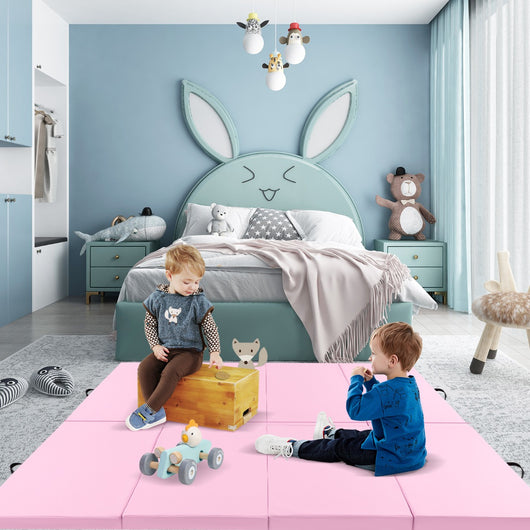 Tappetino per ginnastica pieghevole a 4 pannelli con maniglie chiusure a strappo, Tappetino in ecopelle 300x117cm Roseo-Tappetini ginnastica e yoga