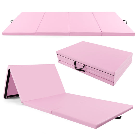 Tappetino per ginnastica pieghevole a 4 pannelli con maniglie chiusure a strappo, Tappetino in ecopelle 300x117cm Roseo-Tappetini ginnastica e yoga
