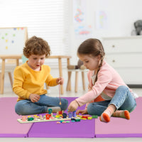 Tappetino pieghevole a 4 pannelli con maniglie e chiusure-Tappetino morbido per fitness in casa o in palestra Viola e Rosa