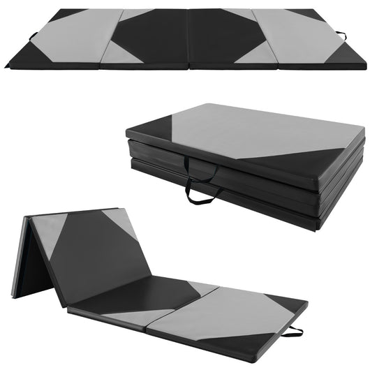 Tappetino da palestra pieghevole, 4 Pannelli in pelle PU con gancio e maniglie trasportabili Grigio-Tappetini ginnastica e yoga