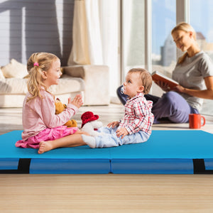 Bi-pieghevole per ginnastica e acrobatica con rivestimento in pelle sintetica e maniglie, Tappetino ginnico pieghevole Blu-Tappetini ginnastica e yoga