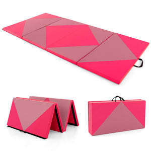 Tappetino ginnastica pieghevole, Tappetino per tumbling in pelle PU con chiusure a strappo 240x117x5cm Rosa scuro-Tappetini ginnastica e yoga