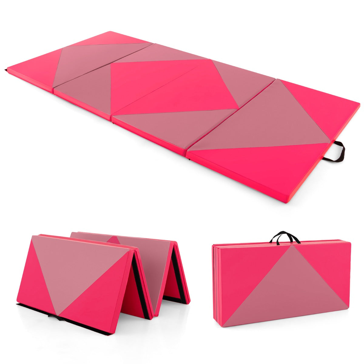 Tappetino ginnastica pieghevole, Tappetino per tumbling in pelle PU con chiusure a strappo 240x117x5cm Rosa scuro-Tappetini ginnastica e yoga