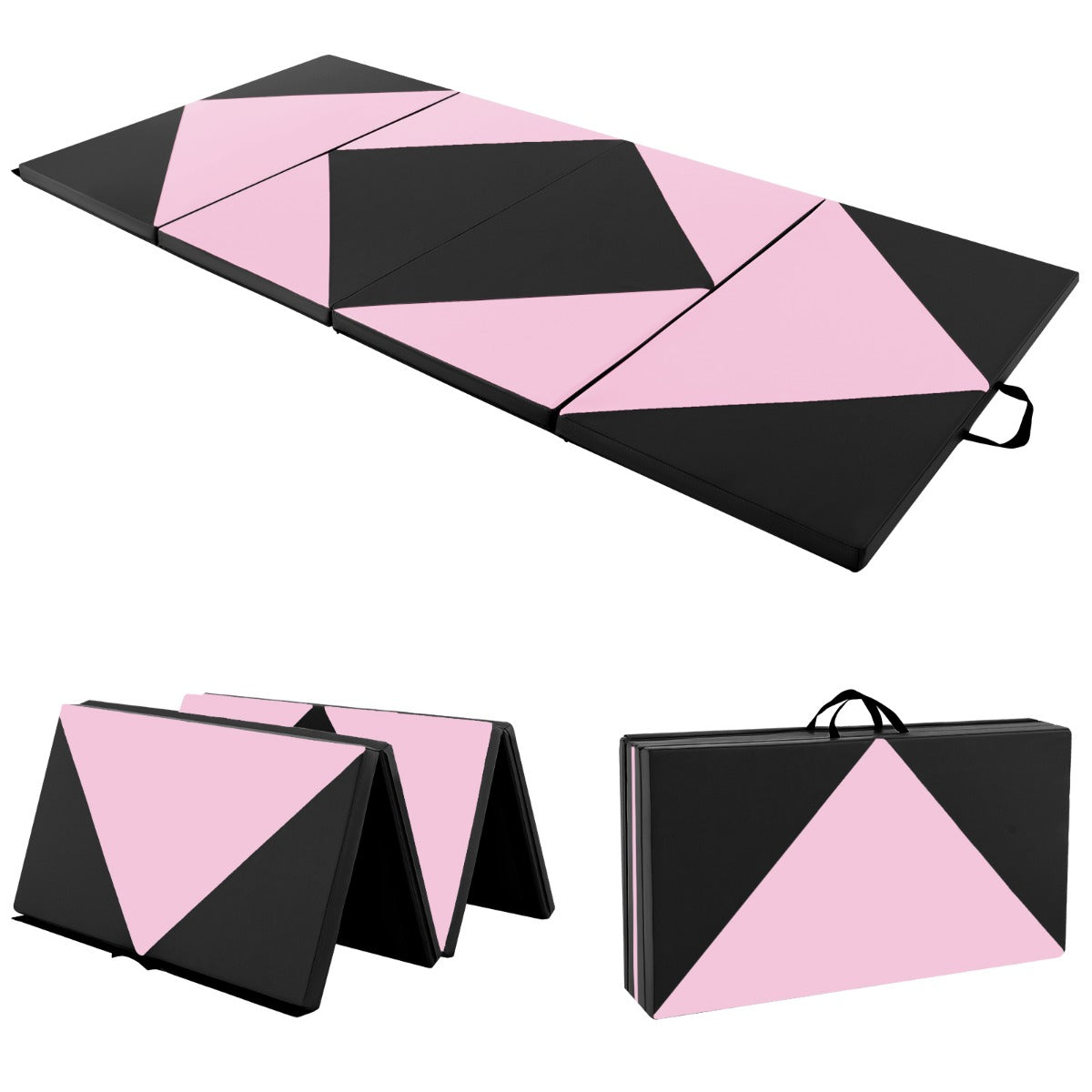 Tappetino ginnastica pieghevole, Tappetino per tumbling in pelle PU con chiusure a strappo 240x117x5cm Rosa e Nero-Tappetini ginnastica e yoga