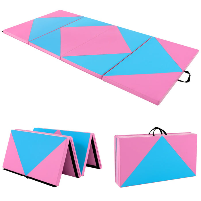 Tappetino ginnastica pieghevole, Tappetino per tumbling in pelle PU con chiusure a strappo 240x117x5cm Rosa e Blu-Tappetini ginnastica e yoga
