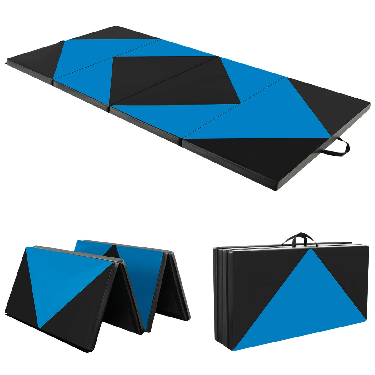 Tappetino ginnastica pieghevole, Tappetino per tumbling in pelle PU con chiusure a strappo 240x117x5cm Blu e Nero-Tappetini ginnastica e yoga