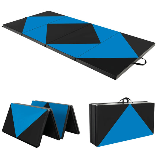 Tappetino ginnastica pieghevole, Tappetino per tumbling in pelle PU con chiusure a strappo 240x117x5cm Blu e Nero-Tappetini ginnastica e yoga