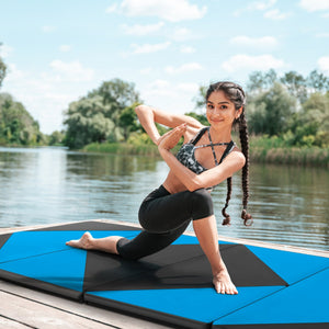 Tappetino ginnastica pieghevole, Tappetino per tumbling in pelle PU con chiusure a strappo 240x117x5cm Blu e Nero-Tappetini ginnastica e yoga