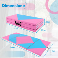 Tappetino ginnastica pieghevole, Tappetino per tumbling in pelle PU con chiusure a strappo 240x117x5cm Rosa e Blu-Tappetini ginnastica e yoga