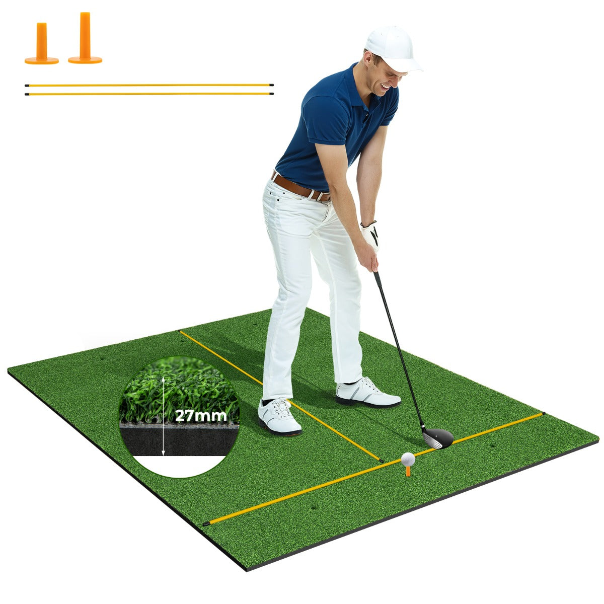 Tappetino golf con 2 punte da golf 2 astine di allineamento fori preforati, Tappetino in erba sintetica 152x117x2,7cm-Golf