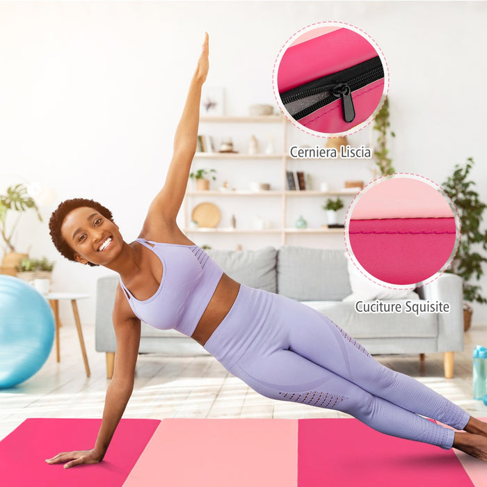 Tappetino da ginnastica con 2 maniglie e 4 pannelli, Materassino pieghevole per yoga fitness allenamento Rosa scuro-Tappetini ginnastica e yoga