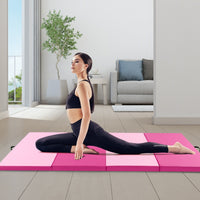 Tappetino per ginnastica pieghevole a 4 pannelli con maniglie chiusure a strappo-Tappetino in ecopelle 300x117cm Rosa-Tappetini ginnastica e yoga