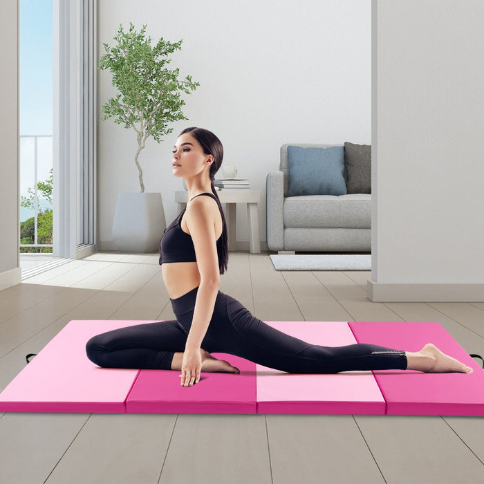 Tappetino per ginnastica pieghevole a 4 pannelli con maniglie chiusure a strappo-Tappetino in ecopelle 300x117cm Rosa-Tappetini ginnastica e yoga