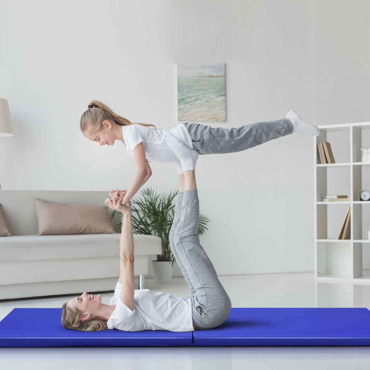 Tappetino yoga pieghevole materassino ginnastica spessore multifunzionale e antiscivolo 180x60x4cm-Tappetini ginnastica e yoga Blu