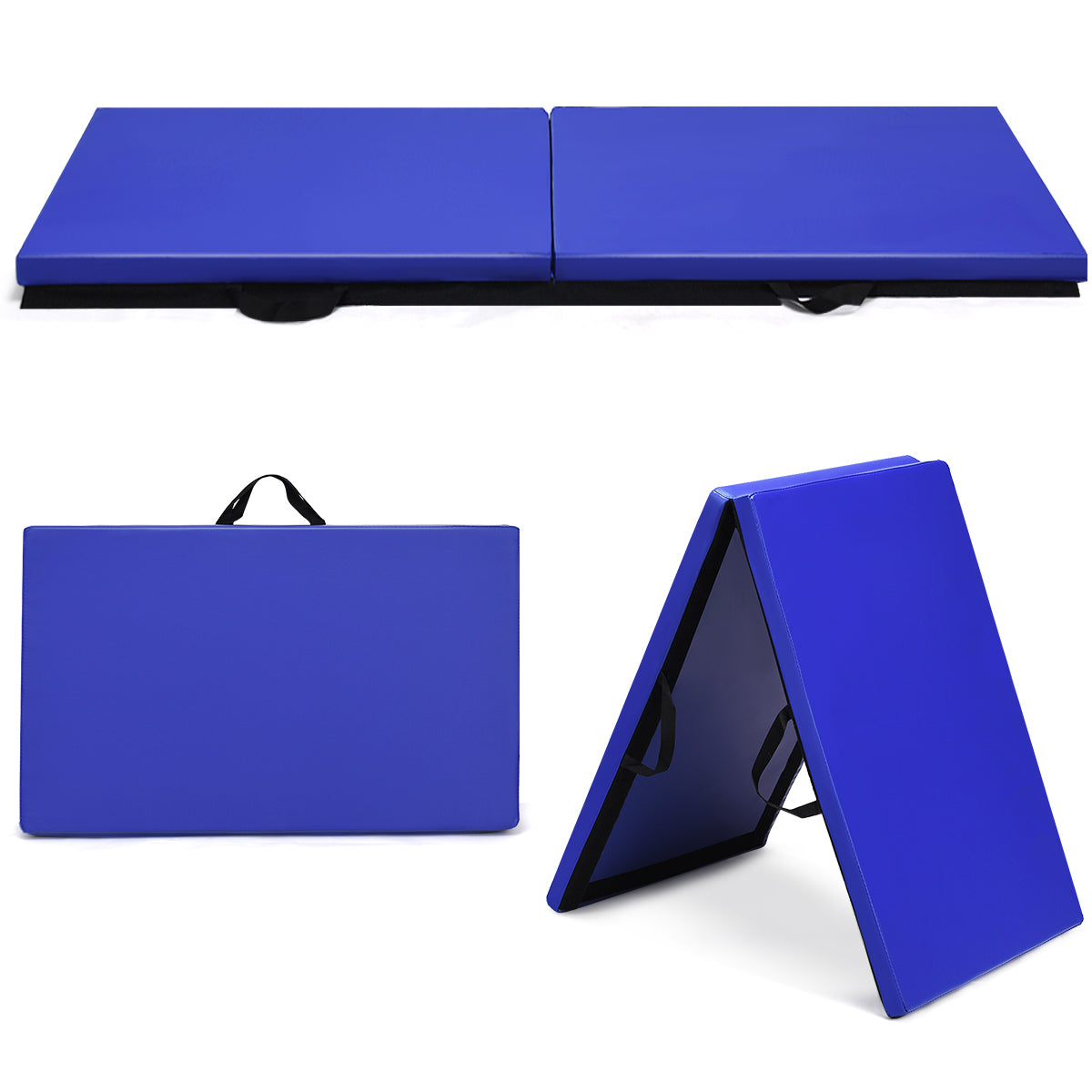 Tappetino yoga pieghevole materassino ginnastica spessore multifunzionale e antiscivolo 180x60x4cm-Tappetini ginnastica e yoga Blu
