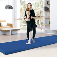 Tappetino per ginnastica pieghevole a 4 pannelli con maniglie chiusure a strappo, Tappetino in ecopelle 300x117cm Blu-Tappetini ginnastica e yoga