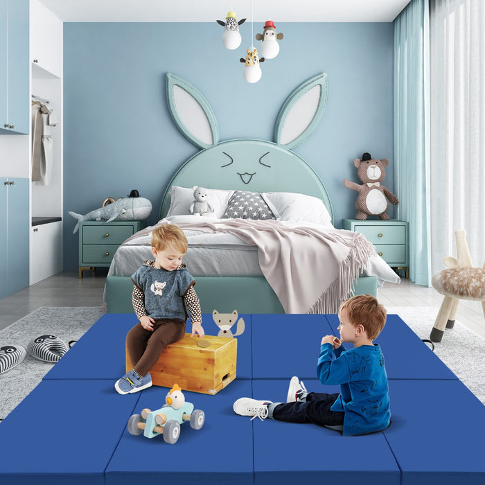 Tappetino per ginnastica pieghevole a 4 pannelli con maniglie chiusure a strappo, Tappetino in ecopelle 300x117cm Blu-Tappetini ginnastica e yoga