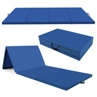 Tappetino per ginnastica pieghevole a 4 pannelli con maniglie chiusure a strappo, Tappetino in ecopelle 300x117cm Blu-Tappetini ginnastica e yoga