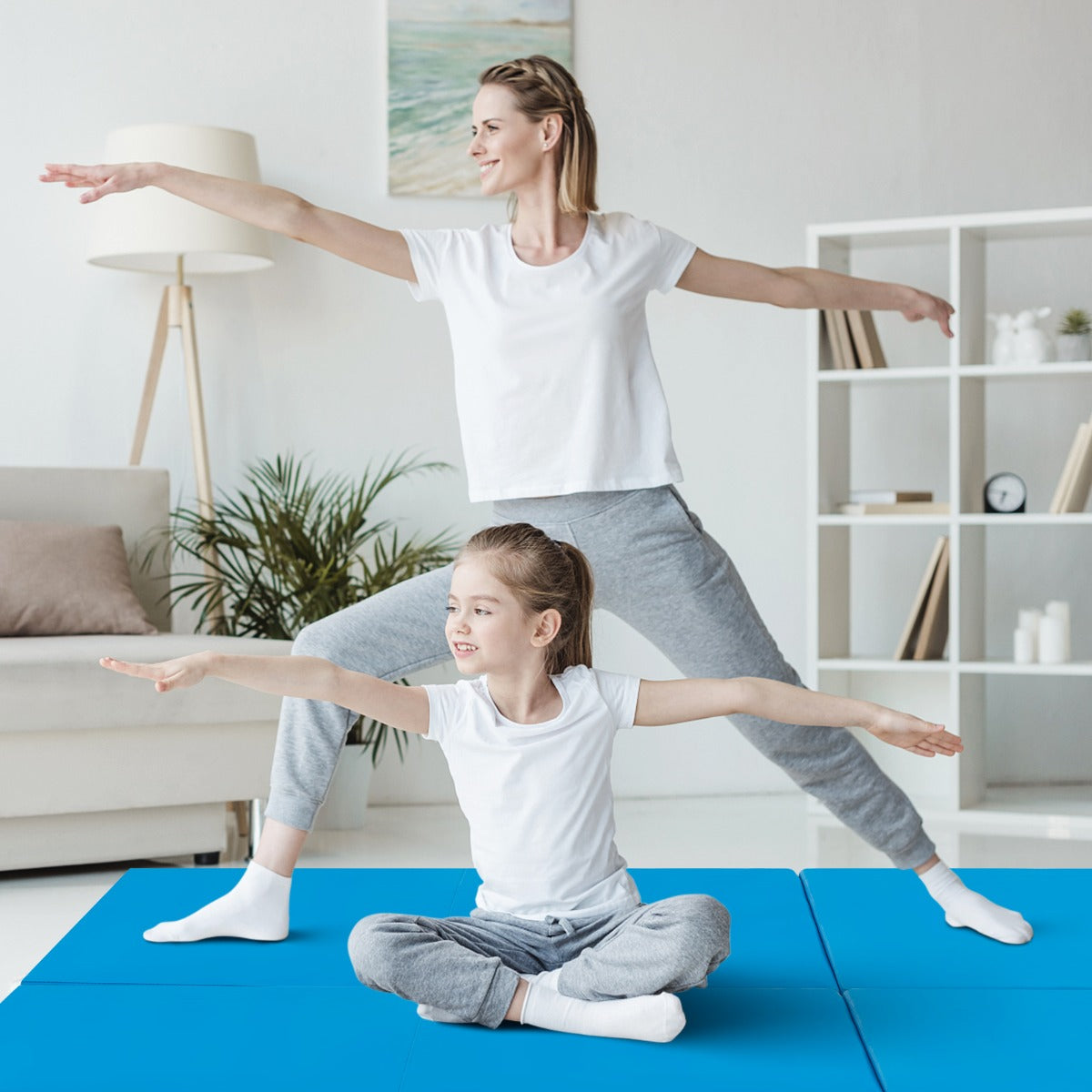 Tappetino yoga pieghevole in pelle PU, Materassino fitness spessore multifunzionale e antiscivolo 180x60x5cm Blu-Tappetini ginnastica e yoga