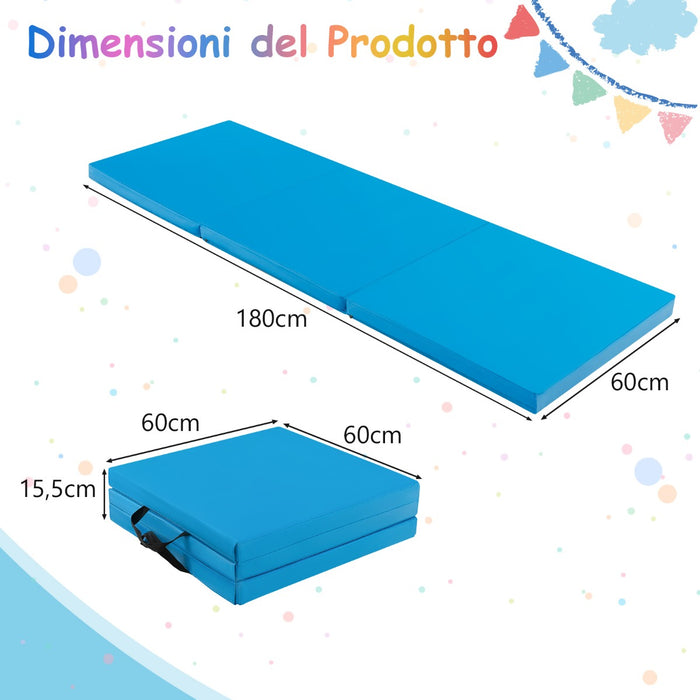 Tappetino yoga pieghevole in pelle PU, Materassino fitness spessore multifunzionale e antiscivolo 180x60x5cm Blu-Tappetini ginnastica e yoga