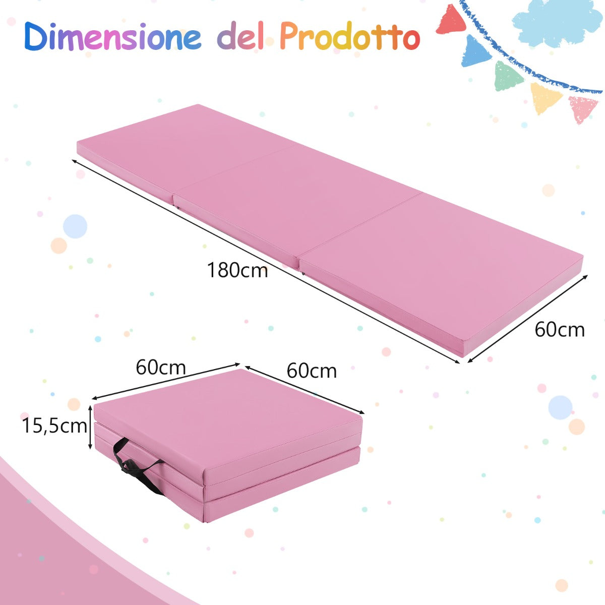 Tappetino yoga pieghevole in pelle PU, Materassino fitness spessore multifunzionale e antiscivolo 180x60x5cm Rosa scuro-Tappetini ginnastica e yoga