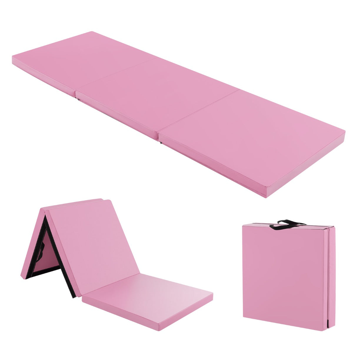 Tappetino yoga pieghevole in pelle PU, Materassino fitness spessore multifunzionale e antiscivolo 180x60x5cm Rosa scuro-Tappetini ginnastica e yoga