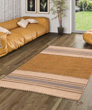 Tappeto ANTIQUE-KILIM cuoio tessuto a mano in cotone e ciniglia cm.140x200