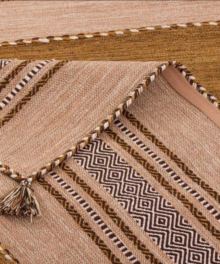 Tappeto ANTIQUE-KILIM cuoio tessuto a mano in cotone e ciniglia cm.140x200