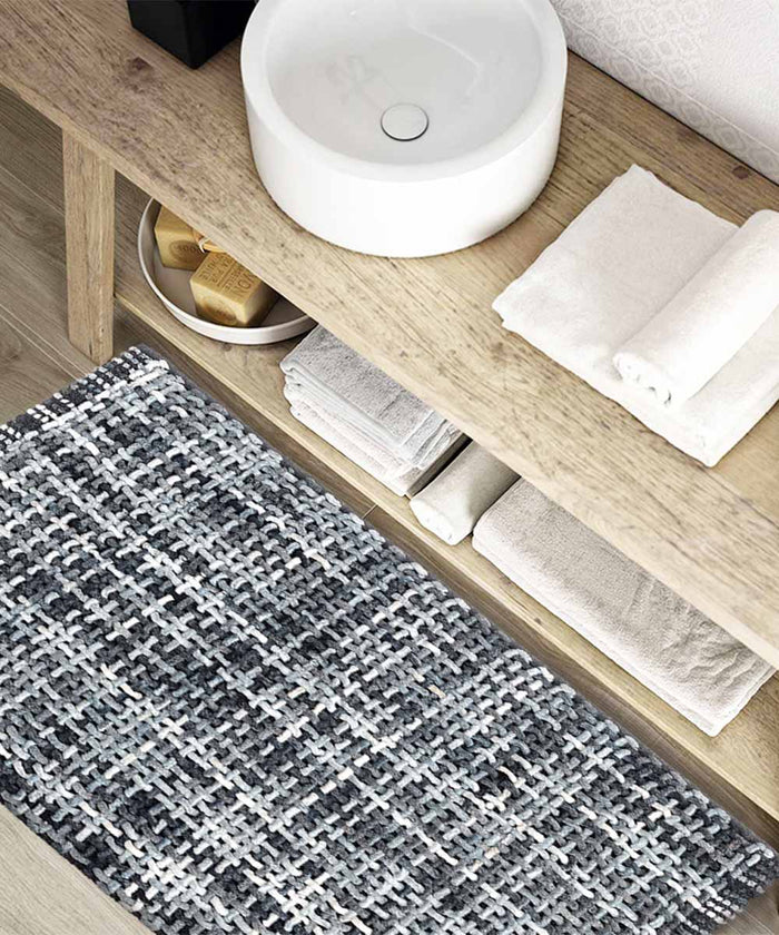 Tappeto bagno CRAZY ANTRACITE in micorfibra misto cotone, morbido antiscivolo lavabile in lavatrice, tappetino lavabo sanitari bagno cm.50x80