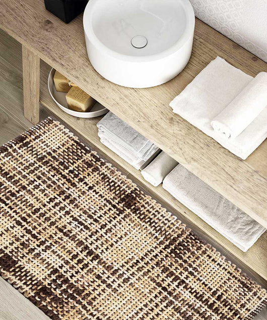 Parure tappeti bagno CRAZY MARRONE (1 pz cm.45x75 + 2 pz cm.40x45) in micorfibra misto cotone, morbidi antiscivolo lavabili in lavatrice, tappetini lavello sanitari