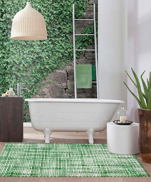 Tappeto bagno CRAZY VERDE in micorfibra misto cotone, morbido antiscivolo lavabile in lavatrice, tappetino lavabo sanitari bagno cm.60x120