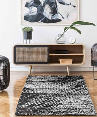 Tappeti Arredo ESSENZA NERO disegno moderno astratto contemporaneo, multiuso lavabile antiscivolo cm.65x110 (Coppia)