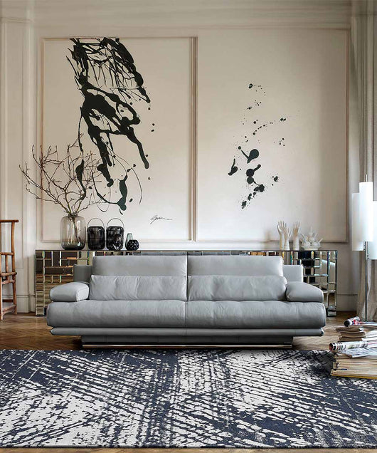 Tappeto passatoia ESSENZA BLU disegno moderno astratto contemporaneo, multiuso lavabile antiscivolo cm.65x220 corsia